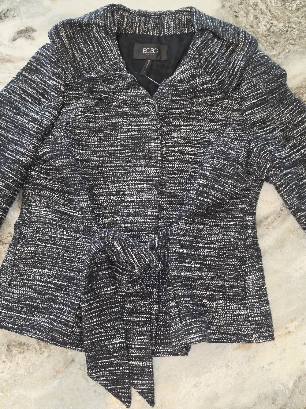BCBG Black & White Textured Tie-Waist Jacket